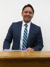 Javier Barrios, managing partner of Good Energy, before the Chester town board on Aug. 14.