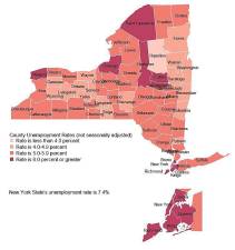 This graphic illustration depicting each county’s unemployment rate for July 2021 was provided by the New York State Labor Department.