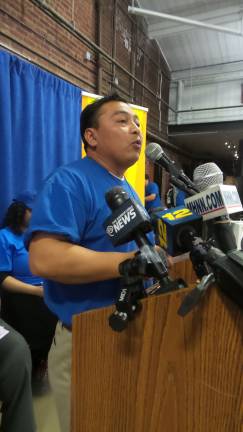 A movement grows to protect vulnerable immigrants Alfredo Pacheco of Goshen addresses the crowd (Photo by Frances Ruth Harris)