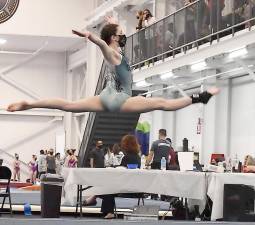 Allison Torres, a ninth grader at Goshen High School, competed at the U.S. Gymnastics Northeast Regional championships in upstate Victor, N.Y., on May 16. Provided photos.