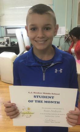 13 named September Students of the Month at C.J. Hooker Middle School Ryan Andryuk