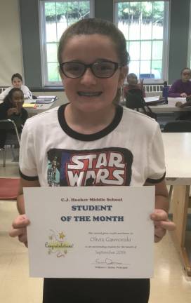 13 named September Students of the Month at C.J. Hooker Middle School Olivia Gawronski