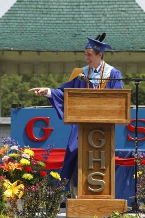Goshen High School: 'Today as we climb' Honor student Nicholas Sullivan giving his "Whole New World" rap/address. (Photo by Jerry Goldberg)