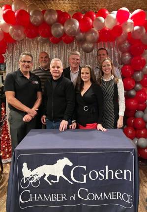 Goshen Chamber of Commerce Board Members, beginning in the back row: Mark Kalish, Mark O’Hara and Clark Coley; and in front: Angelo Ferrante, Scott Perry, Executive Director Erin Roslund and Board President Kristen O’Donnell.