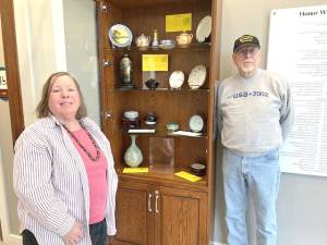 Patrick and Rose O’Neill display their China at the Goshen Public Library and Historical Society.