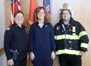Town of Crawford Police Officer Christie Meany, Deputy County Clerk Kelly Eskew and Chester Assistant Fire Chief Tom Marchiano. Photo provided by Orange County.