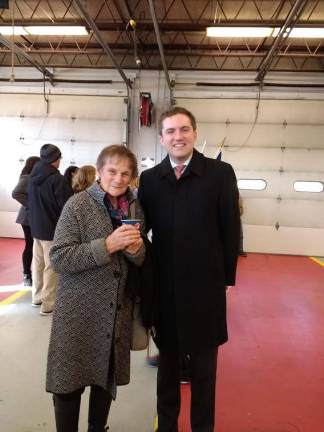 Rosemary Eckard and newly elected NYS Senator James Skoufis at Chester&#x2019;s ceremonies (Photo by Ginny Privitar)