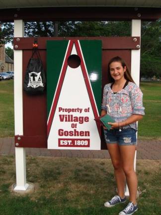 Village Park game Cornhole created by Goshen Girl Scout A proud Alex Barnes is happy to show everyone her completed Girl Scout Silver Award project, Cornhole. “Just come out and have fun playing it,” she said.