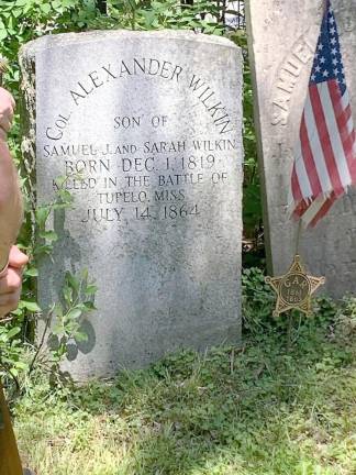 The headstone of Colonel Alexander Wilkin of the 9th Minnesota Infantry, in Slate Hill Cemetery, Goshen. He died in the Civil War Battle of Tupelo in 1864.