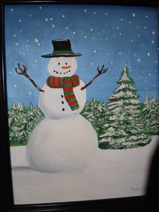 Goshen will get you through the holidays in style “Snowman,” by Mitchell Saler (oil)