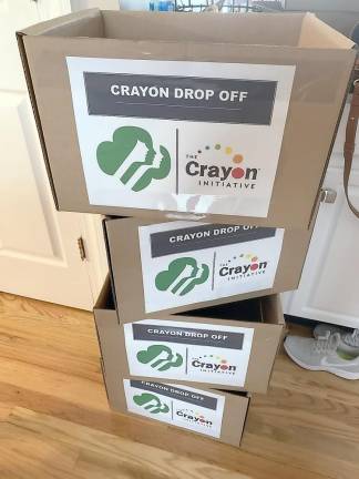 Goshen Brownie Troop 146 has left crayon collection boxes at all four schools in the Goshen School District; they plan to leave collection boxes at businesses around town for additional donations.