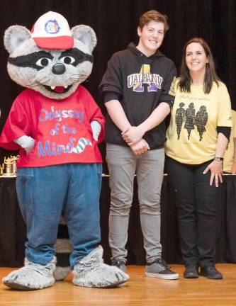 Sam Sherlock, a Goshen High School senior, is recognized with a Graduating Senior Pin. He is pictured with Kathy Sherlock, his mother and Odyssey of the Mind Region 5 Director.