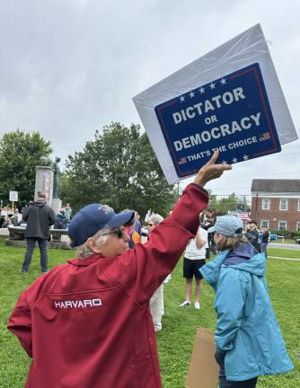 Hundreds rally in ‘No Kings Day’ protest Mary Donnelly of Middletown said she was also supporting Harvard University during Saturday’s protest.