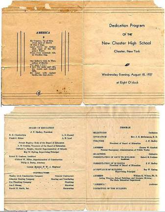 Dedication program of the new Chester High School, Aug. 18, 1937, at 8 p.m. For the text, please see sidebar.
