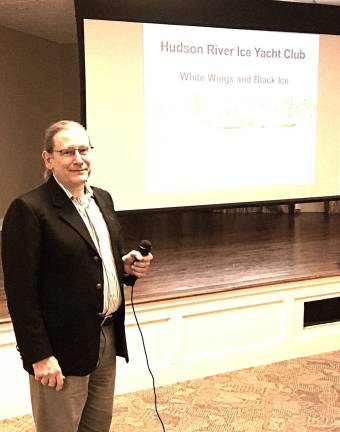 Robert Wills, vice commodore of the Hudson River Ice Yacht Club, speaks at a recent program sponsored by the Town of Lloyd Historical Preservation Society (Photo provided)