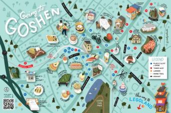Goshen has a new map which includes places to eat and drink, things to do and places to stay. The map was designed by Kirby Salvador, who designed a hand-drawn map for Orange County Tourism. Photo provided by the Goshen Chamber of Commerce.
