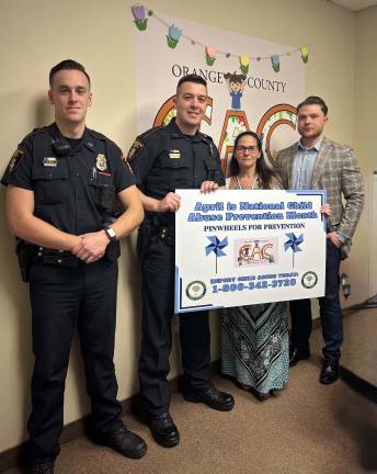 Goshen Village Police activity for April 2-25 Village of Goshen Patrolman Evan Metakes, Sgt. David Yates, Child Advocacy Director Dana Newman and Investigator Jacob Manna participated in activities supporting April as National Child Abuse Prevention Month. Photos provided by the Village of Goshen Police Department.