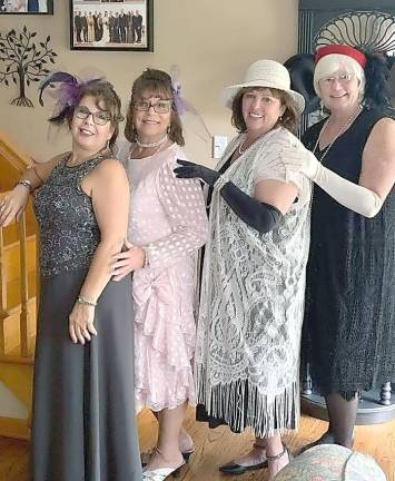 Gathered for their Downton Abbey luncheon at Barbara Morrison’s house (from left): Barbara Morrison, Mary Smith, Barbara Bauer, and Kathy Brogan