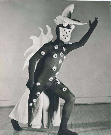 Anything goes at Masquerade Party, with a Surrealist point-of-view Costume by Kurt Seligmann for Hanya Holm's "The Golden Fleece," 1941 (Permanent Collection of the Seligmann Center at the Citizens Foundation)