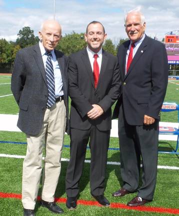 From left: Goshen town Supervisor Doug Bloomfield, Goshen High School Assistant Principal Kyle Roddey, and Goshen High School Interim Principal Thomas Heinzelman