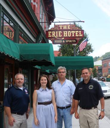 Orange County Historian’s Office wins award from American Association for State and Local History Provided photo From left to right are: Orange County Legislator Tom Faggione, Historian Johanna Yaun, Matt Kierstead of Milestone Heritage Consulting, and Orange County Executive Steven M. Neuhaus at The Erie Hotel and Trackside Manor in Port Jervis. The Erie hosted a Tavern Trail series event last year.