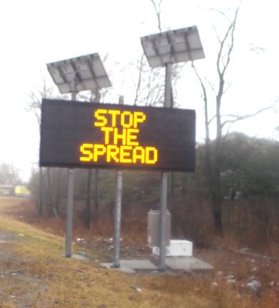 Signs along Route 17 carried public service messages on Friday