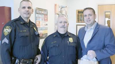 From left: Town of Chester Police Department Sgt. Dave Slowik, Sgt. Norm Vitale with Orange County Executive Steve Neuhaus