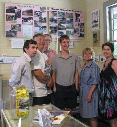 Photos by Ginny Privitar From left, Chester Historical Society members Bob McCue, Bob Held, Clif Patrick, speaker Alex Prizgintas, Norma Stoddard and Lynn Berenberg pose for a photo after Alex's talk presentation to the Society.