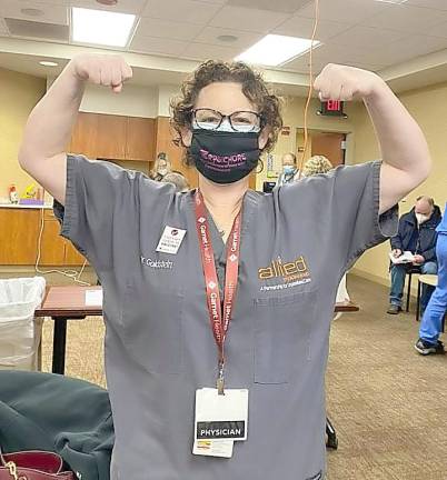 Dr. Jamee Goldstein of Monroe Pediatrics shows her happiness at receiving the first Pfizer vaccines available in Orange County on Dec. 21. Provided photos.