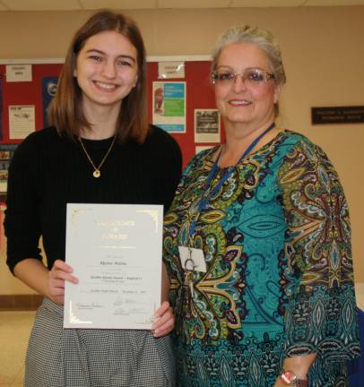 Goshen High School students honored as Goshen Greats Skylar Miller with Cathy Frahme