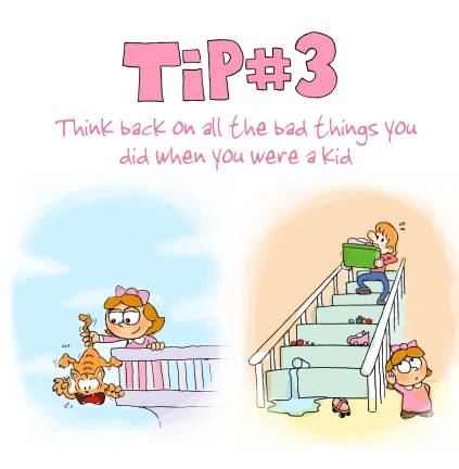 the model mother Tip #3 of from "Ten Tips for the Frazzled Parent," illustrated by Michael Pugliese.