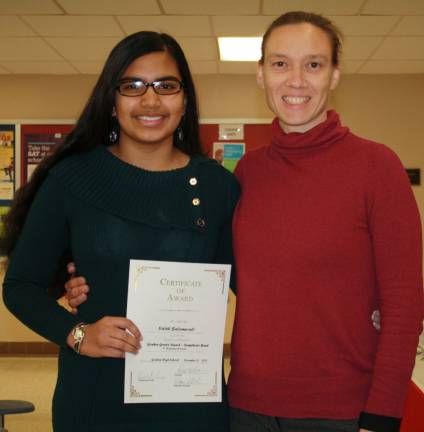 Goshen High School students honored as Goshen Greats Siddhi Balamural with Kimberly Longo