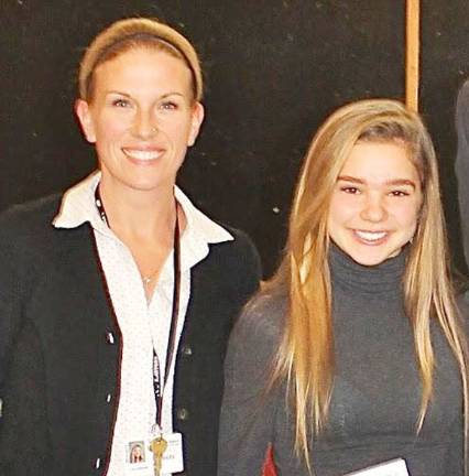 High school students honored as 'Goshen Greats' Claudia Krebs with health teacher Lyn Abrams