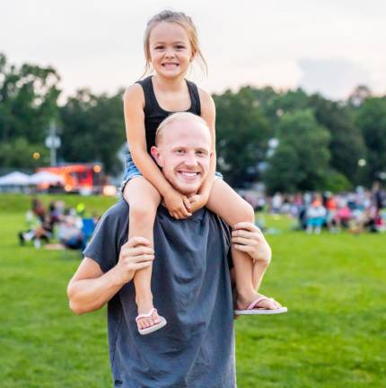 Jimmy Feldhaus and his neice Wesleigh enjoy a night at the Chester Fireworks.