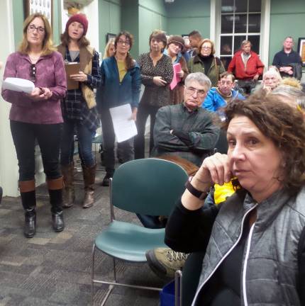 Residents line up for their turn to speak before the planning board (Photo by Frances Ruth Harris)