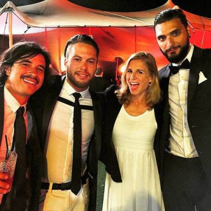From Goshen to Cannes Luca Spensieri, second from left, celebrated with his friends while attending the Cannes Film Festival in France. His short film, "Il Dilemma," was accepted by the festival.