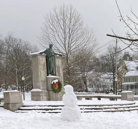 Jeremy Schablik shared these images from Sunday in downtown Goshen. “My daughter Kayla Schablik and I had some fun during the snow Sunday night, Jan. 3. She named the snowman Manny.”