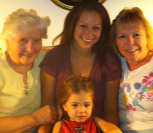 Mommy & Me Contest The Cane Ladies of Chester "Four generations of Cane ladies. Pictured from left: great grandma Evelyn, granddaughter Melissa, daughter-in-law Gail, great granddaughter Melinda."