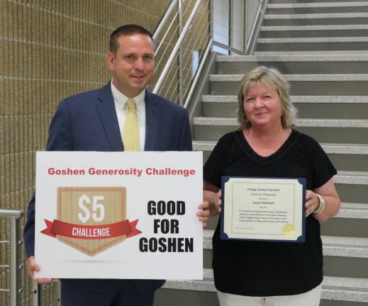 Susan Armistead, champion of the Goshen $5 Challenge, is Citizen of the Month Orange County Executive Steve Neuhaus and Susan Armistead, the county's Citizen of the Month for July (Photo provided)
