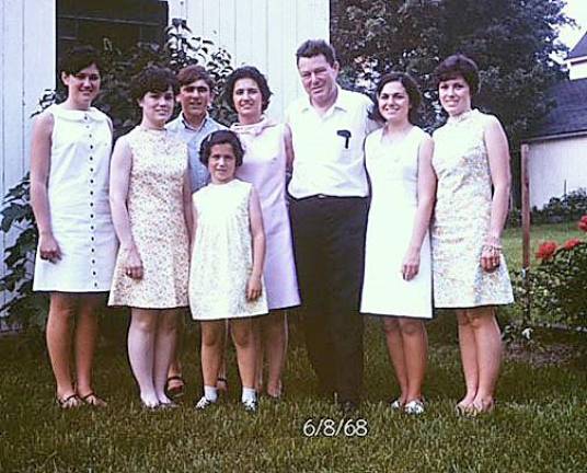 The Joseph T. Dunlevy family in 1968. From left to right, Eileen, Patricia, Brian, Michele, Dorothy, Joseph, Kathleen and Janice.