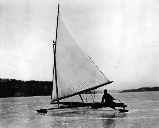 Franklin Delano Roosevelt sailing the ice yacht &quot;Hawk&quot; in Hyde Park, N.Y., 1905. (Photo from FDR Presidential Library &amp; Museum, licensed under Wikimedia Creative Commons)