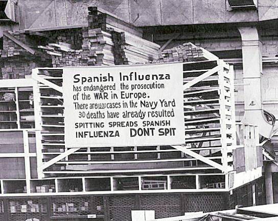 Then and now A Spanish Influenza sign at the Brooklyn Navy Yard in 1918.