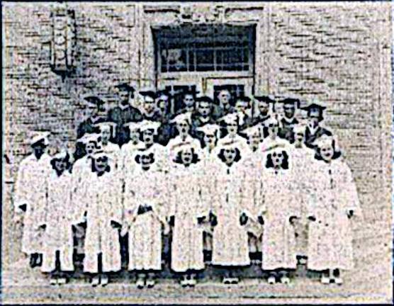 Chester High School, Class of 1939: Front row (from left): Anna Cavallaro, Nancy Mangano, Alice Chamberlain, Betty Miller, Helen Hoskins, Katherine Dunne; rest of girls (from left): Thelma Swain, Agnes Doremus, Winifred Bailey, Margaret Roach, Florence Durland, Elizabeth Snyder, Etta Burows, Elizabeth Shopinsky, Susan Budnick, Lois Quackenbush, Betty Murray; boys (from left): Paul Kreher, Angelo Zangrillo, Bill Smythe, Mike Powers, Perry Van der Meulen, Frank Vero, Herman Nendzg, Clint Van Duzer, Mickey Custard, Walt Price, Fred Bach