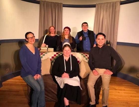 Emma Jorgensen (back row, middle) is pictured with the full cast of &#x201c;Sketching the Soul&quot;: front row (from left): Jess Beveridge, Nancy Heimbuecher, and David Camacho. Back: Crystal Von Oesen, Emma, and Timothy Anderson. (Photo provided)
