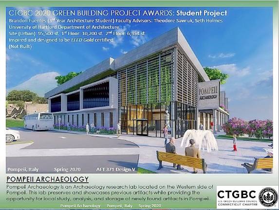 Architect Brandon Fuentes first won the Student Design Award of Merit from the Connecticut Green Building Council in 2020 for his Pompeii Archaeology laboratory