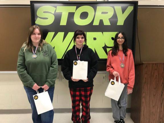 Goshen high schoolers win story contest The Story Wars winners (L-R) Samantha Sleight, Veronica Donohue, and Humna Khan. Not Pictured: Julia Radjenovic.