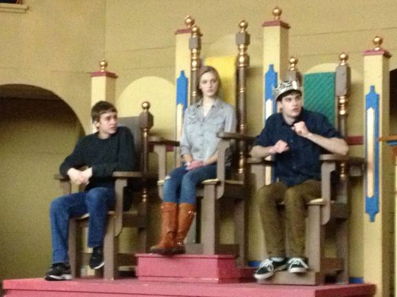 'Once Upon a Mattress' on GHS stage this weekend From left: Nick Sullivan (Prince Dauntless), Emma Zahren-Newman (Queen Aggravain), and Rob Scheuering (King Sextimus) are pondering the search for a suitable princess to marry Prince Dauntless in rehearsals for "Once Upon a Mattress."