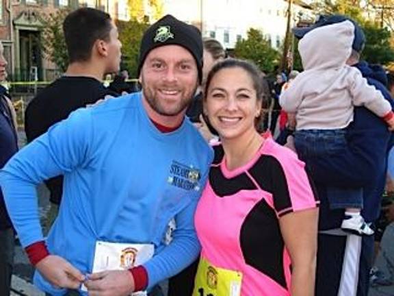 Runners rack up miles at first-ever marathon Paul Halayko, Blooming Grove, and Jessica Szeli, Wallkill, are all smiles before the race. They’re pleased to have this marathon close to home. (Photo by Geri Corey)