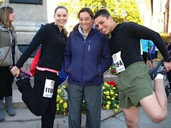 Runners rack up miles at first-ever marathon Warming up are Team Rah Ca Ca (from left): Cristen Bianco, Beacon; Corliss Mullen, Wallkill; and Robert Kootz, Beacon. (Photo by Geri Corey)