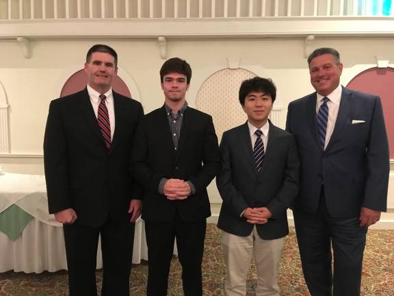 Chester's valedictorian and salutatorian honored From left: superintendent of schools, Sean Michel; salutatorian, Aidan O’Connor; valedictorian, Paul Kim; Chester Academy principal, Denis Petrilak (Photo provided)